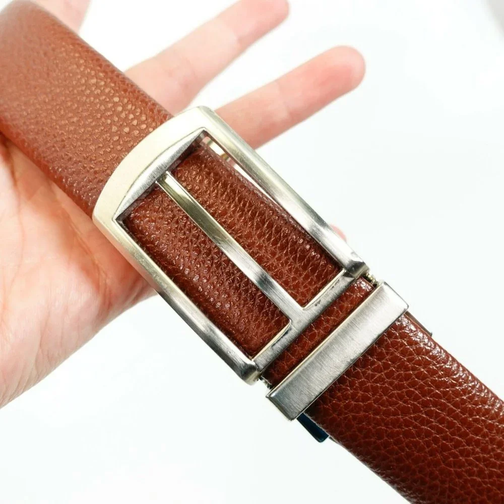 Belt‎ Mens Leather Brown Black Classic ONE SIZE Adjustable Box Silver Buckle